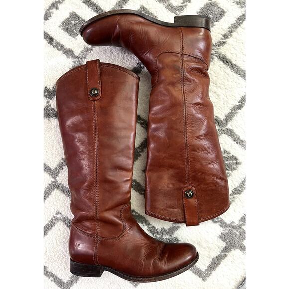 FRYE Melissa Button Brown Buffed Waxy Leather Tall Lug Riding Boots - Picture 7 of 11